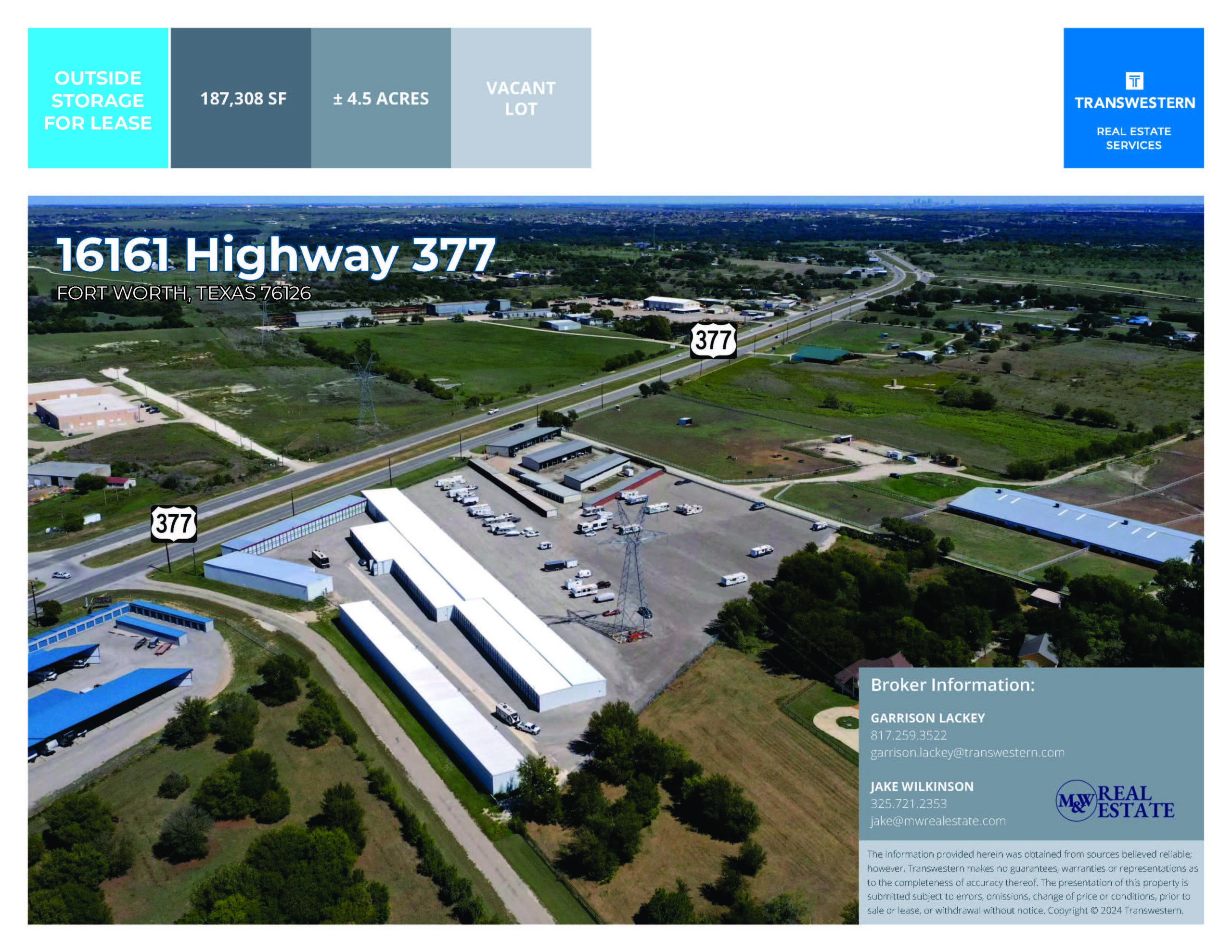 For Lease +/- 4.5 Acres Outside Storage 16161 Hwy 377 Ft Worth TX 76126